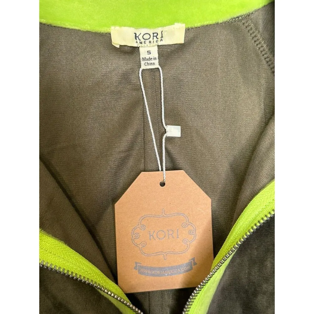 Kori America Women's Top Half‎ Zip Velvet  Pullover Long Sleeve Green Small NWT - Image 3