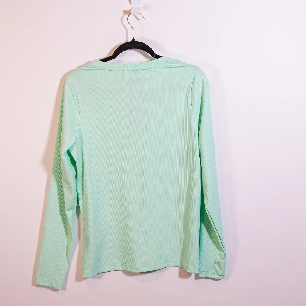 Athleta Women's Uptempo Ribbed Henley Long Sleeve V Neck Tee Shirt Mint Blue L - Image 4