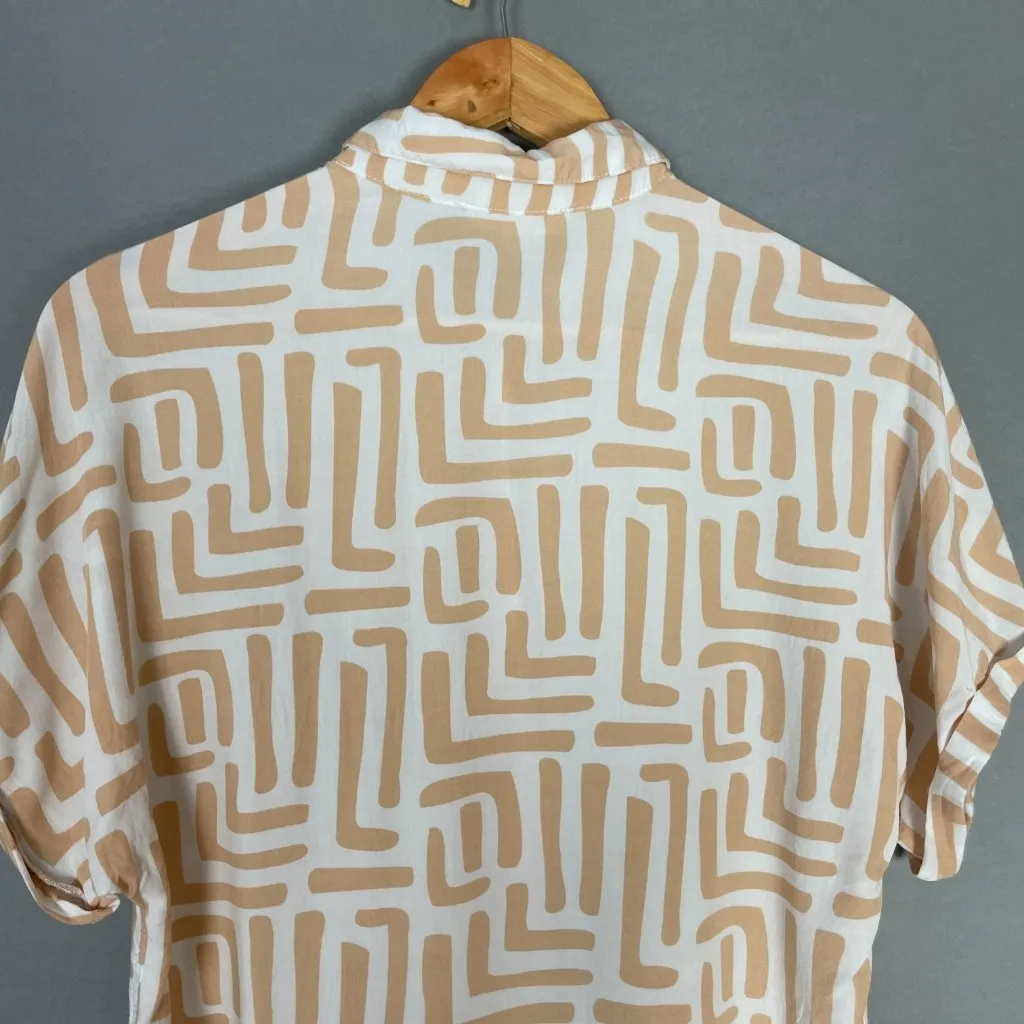 Sunburst Kiss Top Abstract Print Women Size Small White Cream Artsy Blouse Funky - Image 6