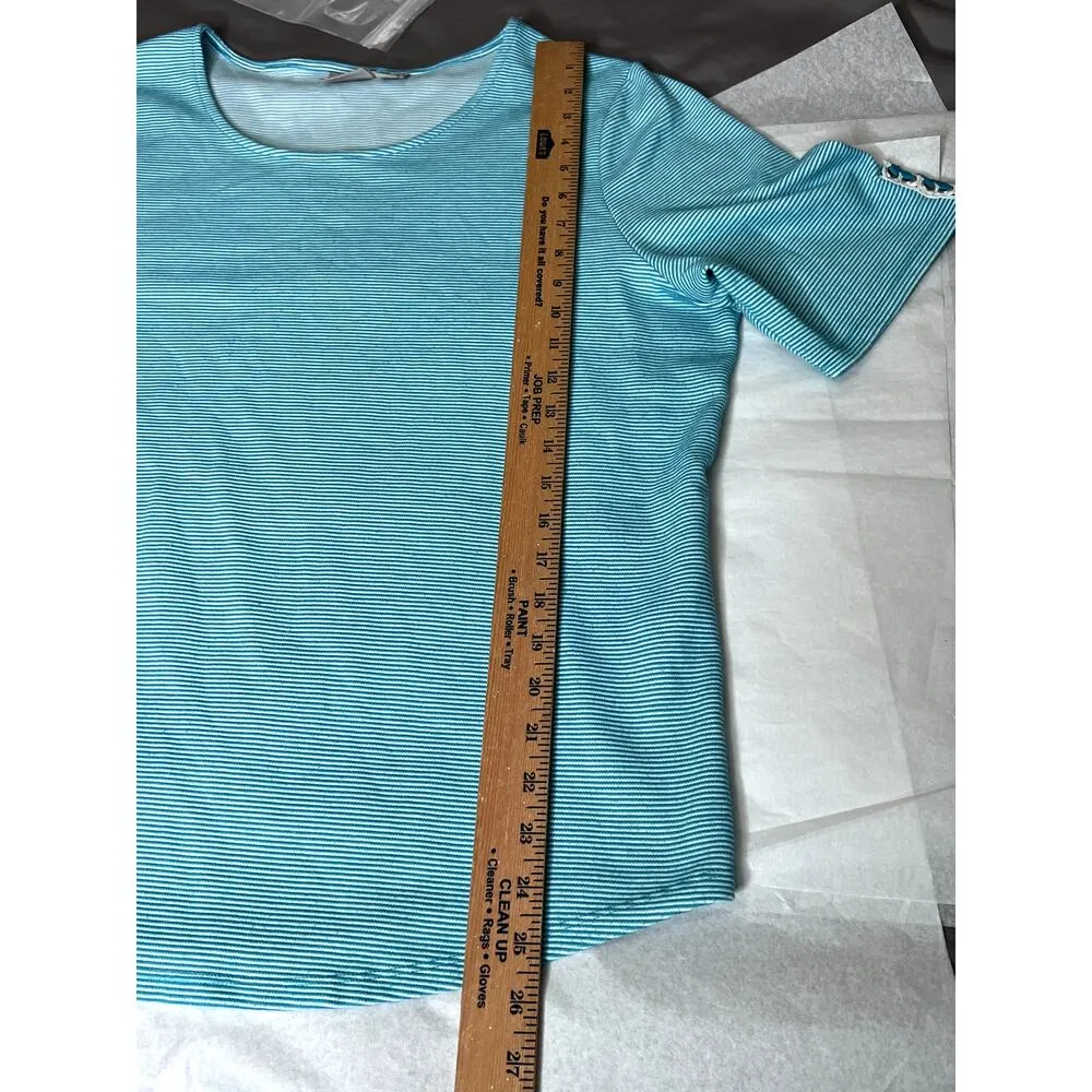 Chico's womens size 3 top blue/white pinstripe short sleeve scoop neck summer - Image 5