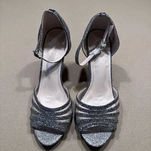 David's Bridal Gray Metallic Heels with Strappy Design- NWOT - Image 2
