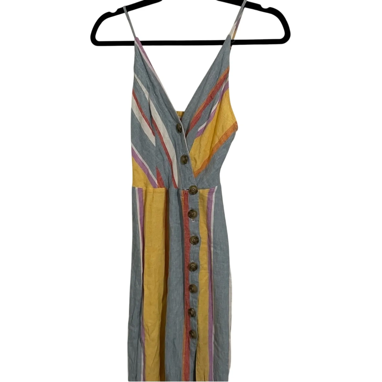 Urban Outfitters Yellow Blue Vertical Striped Button Down Summer Dress Women XS - Image 2