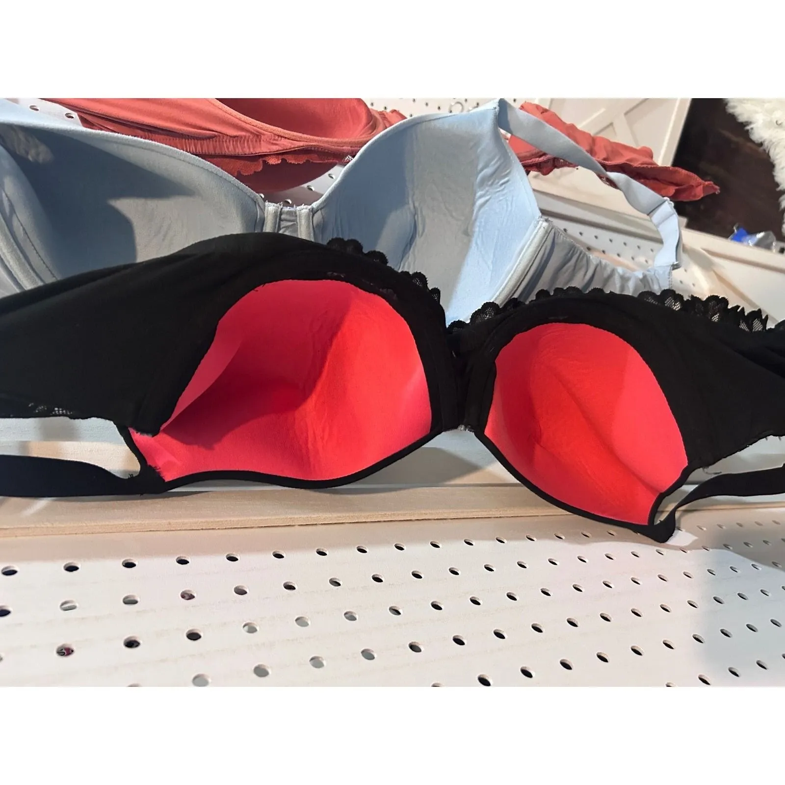 No Boundaries 38DD Black Blue Coral Lace Trim Push Up‎ Bra Set 3 - Image 4