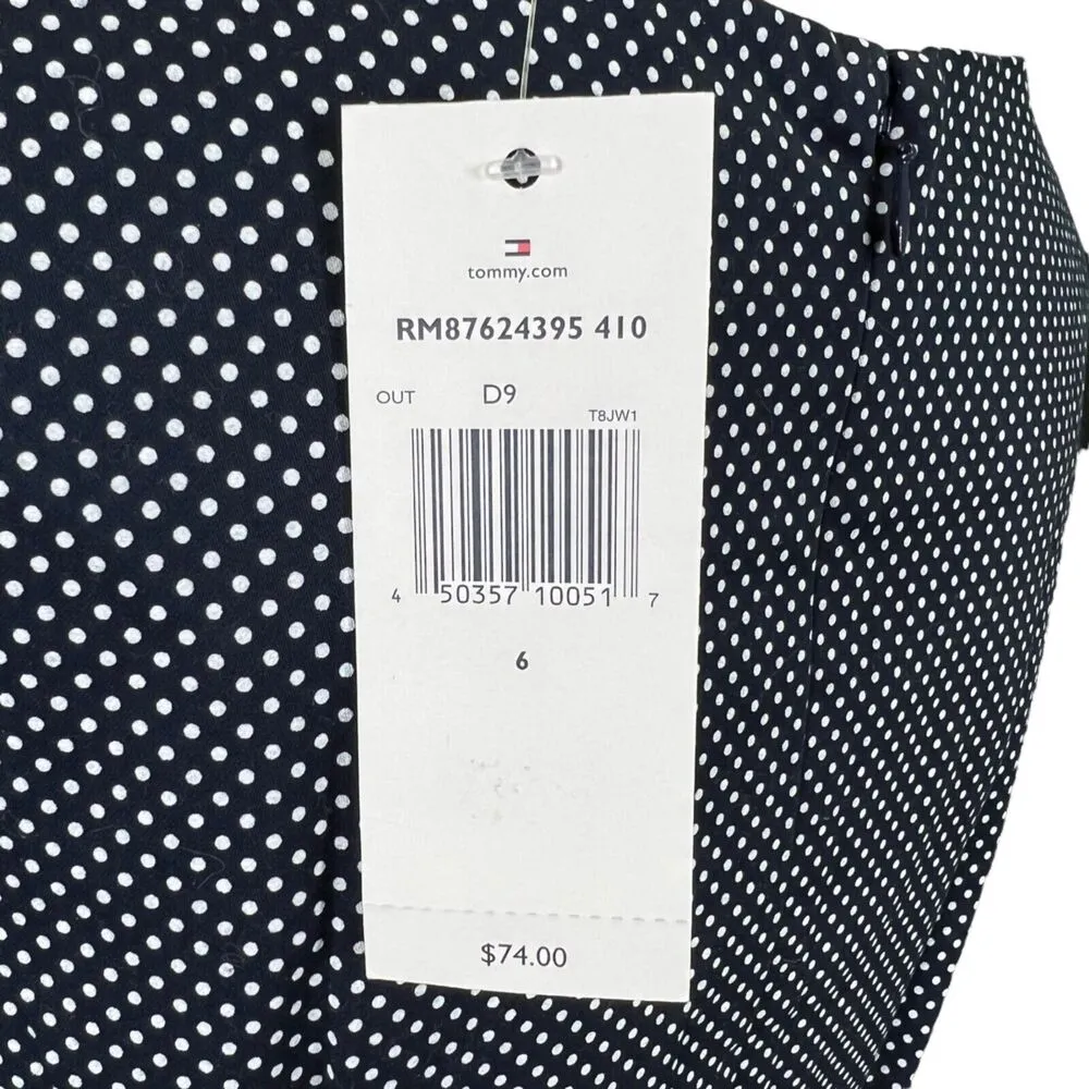 Tommy Hilfiger Womens Sheath Dress Polka Dot Sleeveless Tie Belted Navy Blue - Image 12