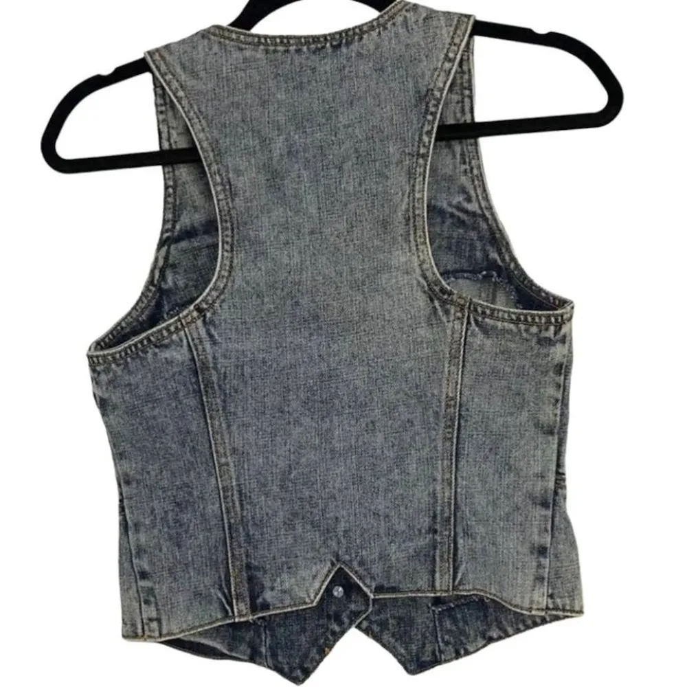 LF CARMAR ACID WASH SEXY 2 BUTTON JEAN VEST SIZE XS - Image 2
