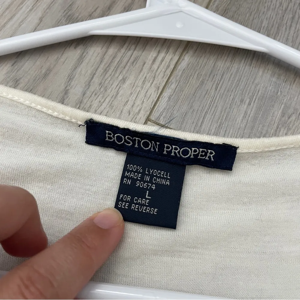 Boston Proper V Neck Sequined Top Cream (Large) y2k boho hippie half sleeve - Image 2