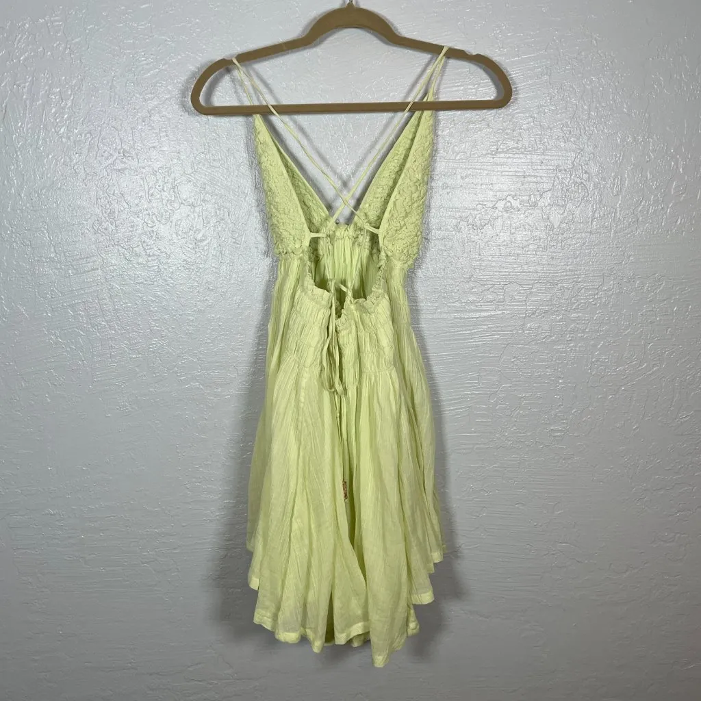 Free People Women S Lime Green Forever Favorite Mini Dress Tie Back Lined Plunge - Image 4