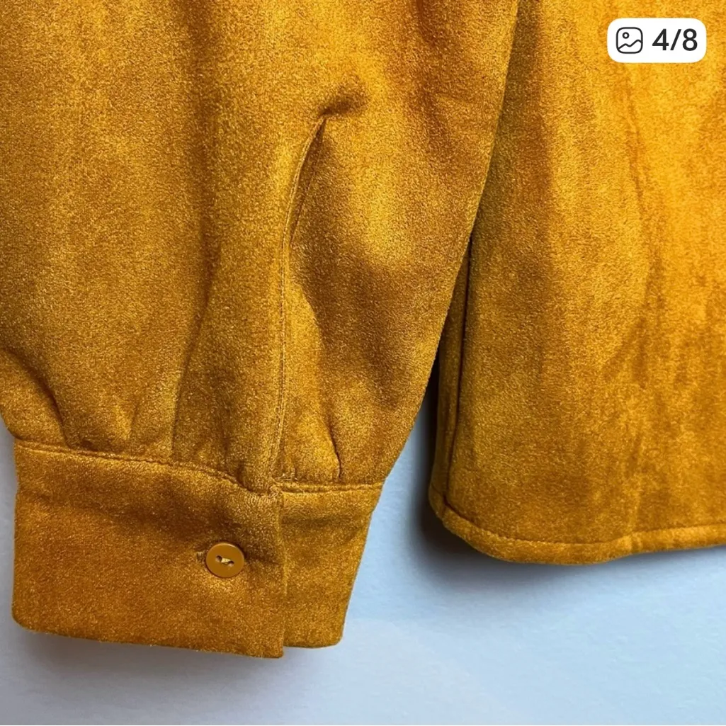 NWT Forever 21 Golden Haze Faux Suede Fringe Boho Western Button Up Shirt Sz L - Image 8