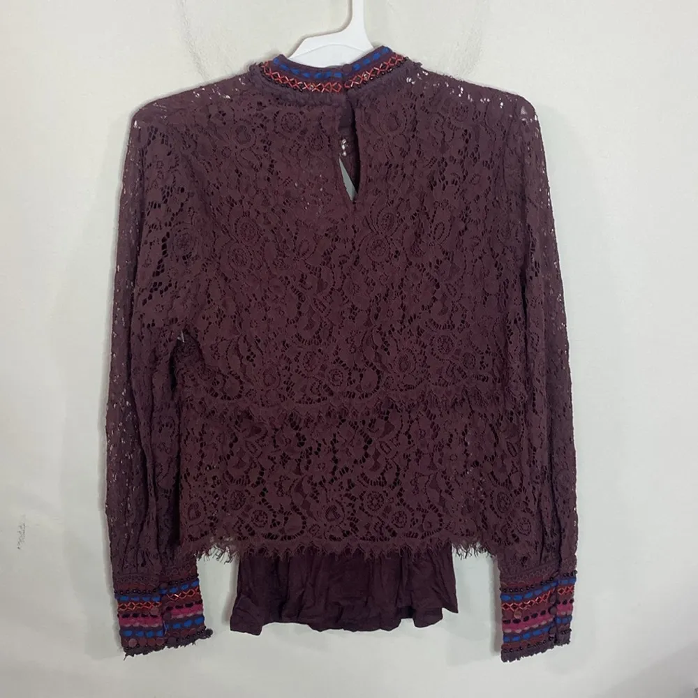 Anthropologie Bl^nk London Savannah lace tiered boho beaded blouse size S - Image 3