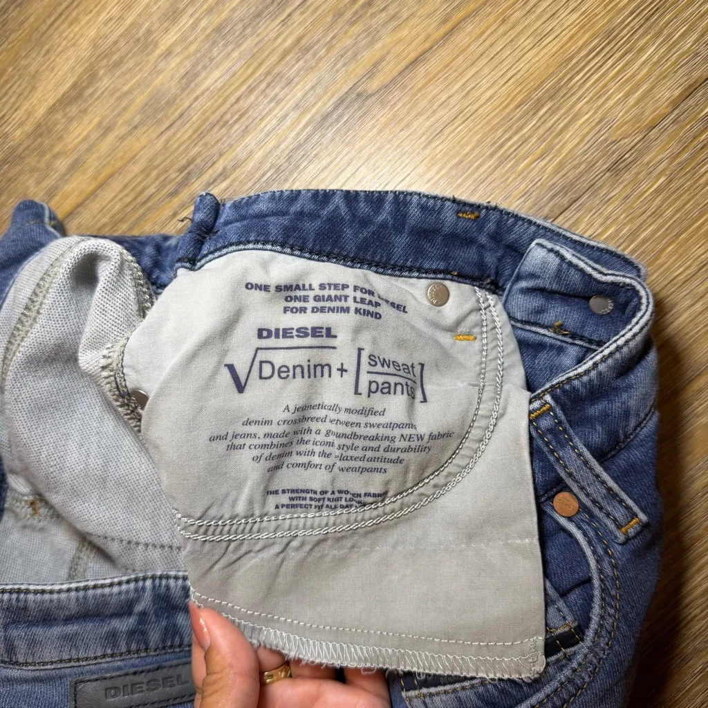 Diesel Distressed Ripped Blue Skinny Jeans - Blue Denim Sweatpants Stretchy 27 - Image 15