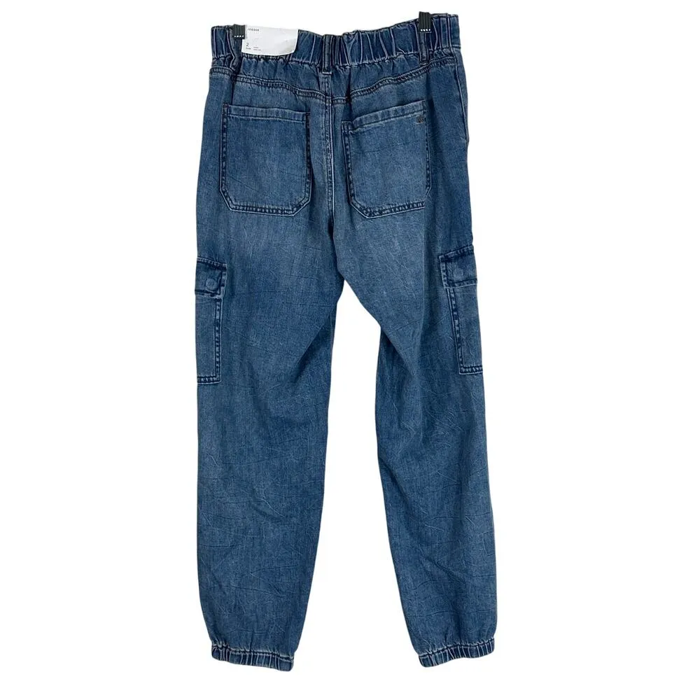 NWT American Eagle Denim Joggers Womens 2 Short Rocky Blue Cargo High Rise 90s - Image 4