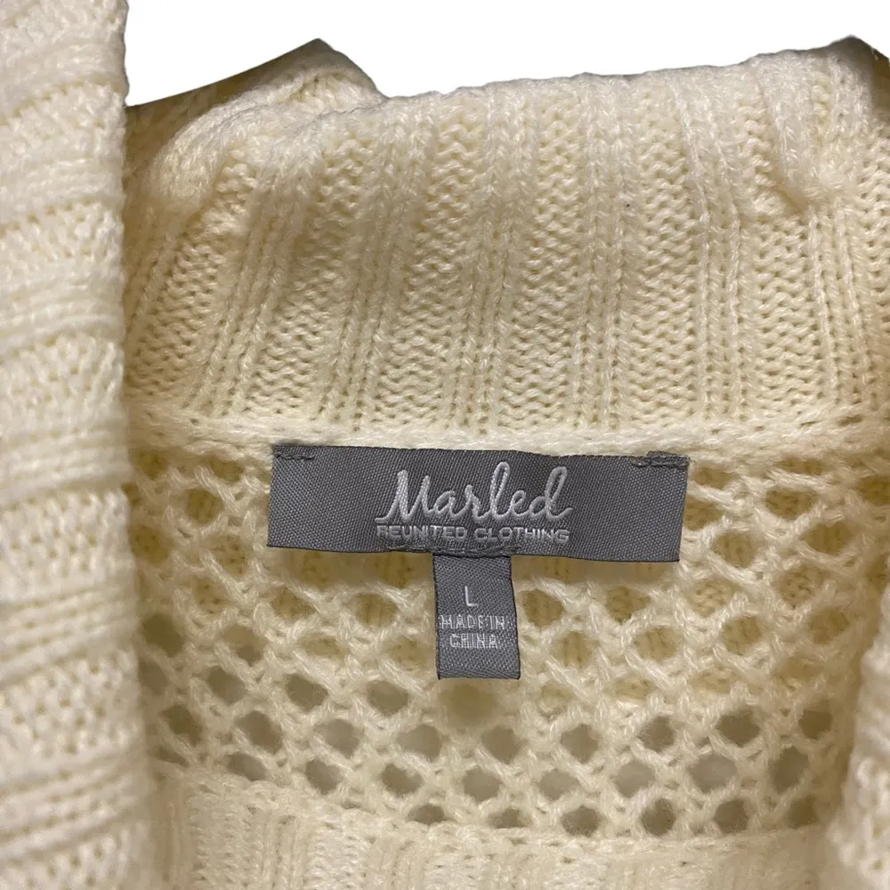 Marled Womens Large Cowl Neck Open Knit Cable Knit Pullover Sweater - Image 4