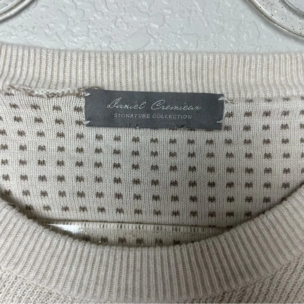 DANIEL CREMIEUX Oatmeal Patterned Knit Crewneck Sweater Size XL - Image 3