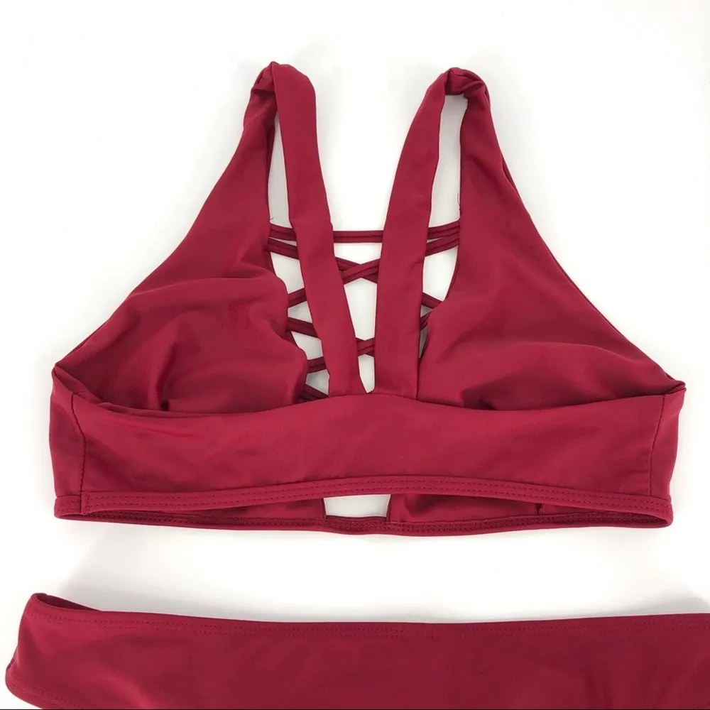 Strappy Criss Cross Bikini Set Maroon Size S - Image 4