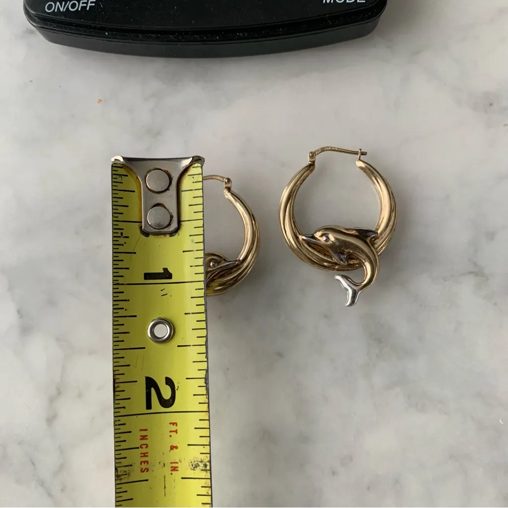 Leaping Dolphin Hoop Earrings Gold Over Sterling Silver 1” Jordan MDM - Image 8