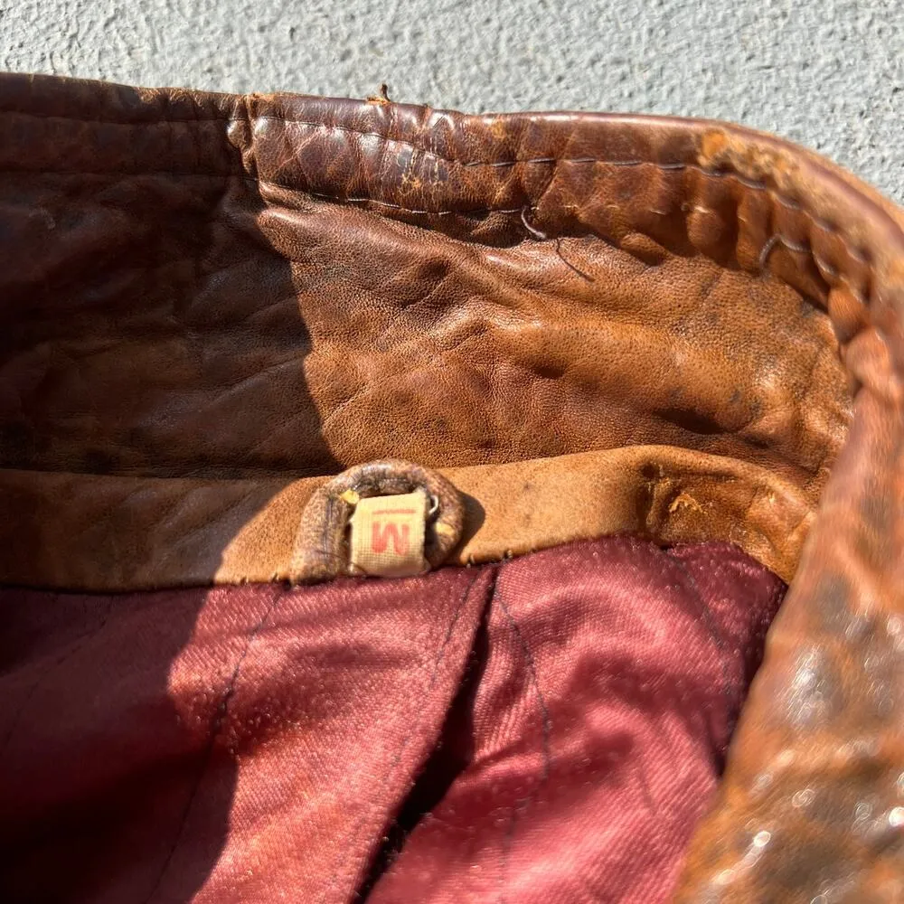 Vintage 80s Tan Leather Moto Bomber Jacket Grunge MEDIUM - Image 8