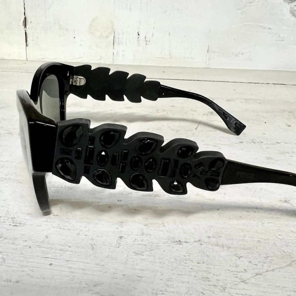 Fendi 0139/S Crocco Crystal Black Rubber Gray Lens Mirrored Butterfly Sunglasses - Image 5