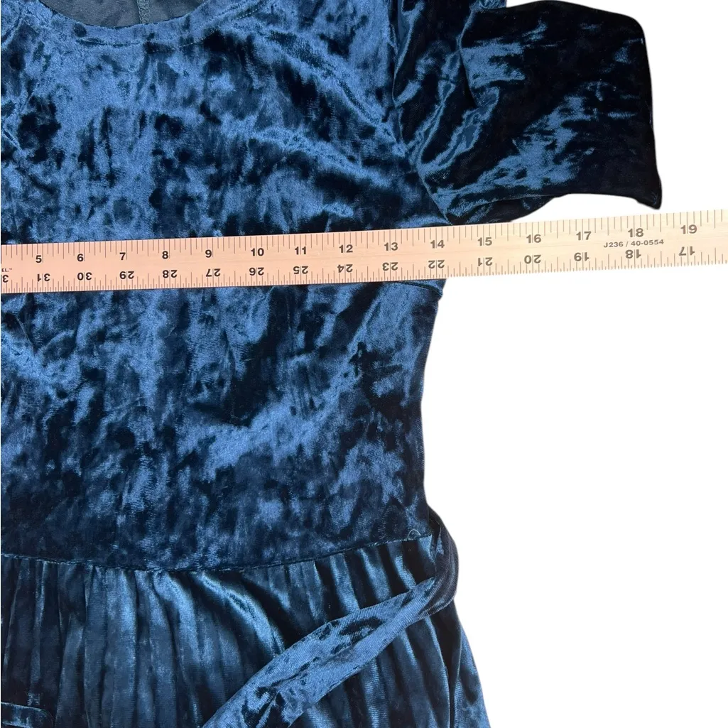 Blue Velvet Dress Adult Large Blue Stretchy Pleated Long 3/4 Sleeve Womens Small - Image 11