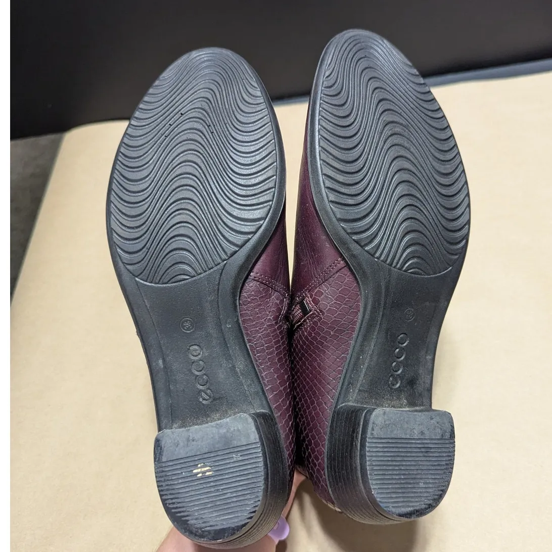 Ecco Touch 35 Ankle Booties Leather Snake Embossed Womens 6 Workwear Maroon - Image 5