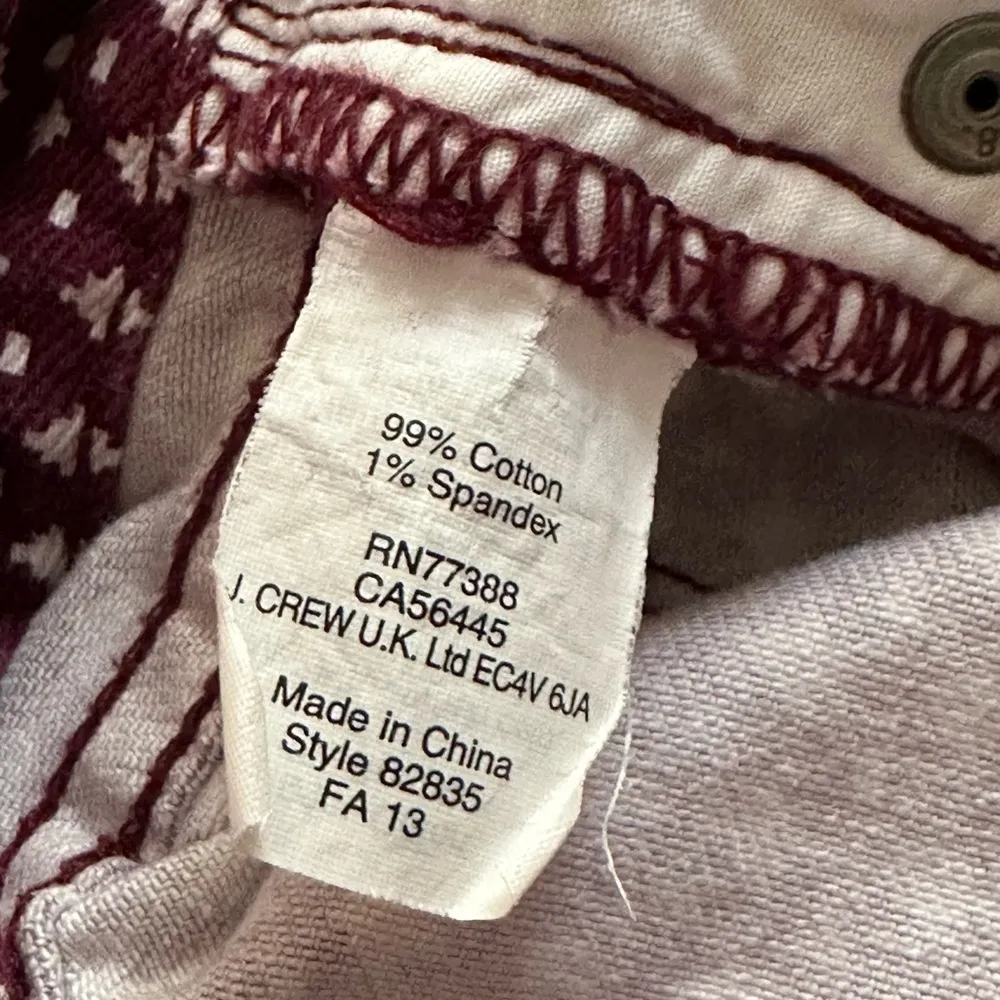 J. Crew Stretch Burgundy Geometric Print Skinny Jeans Size 26 - Image 5