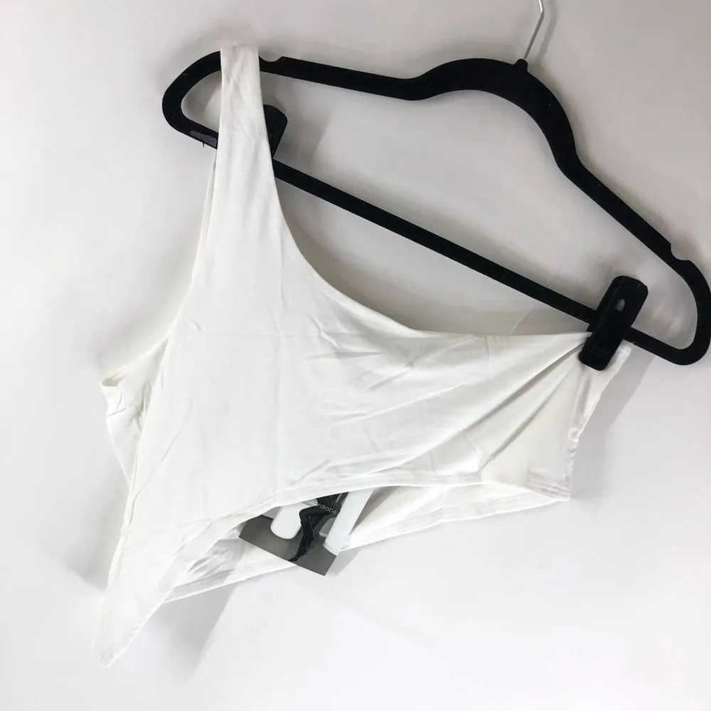 Naked Wardrobe Womens Smooth Side Crop Top Asymmetric One Shoulder White L - Image 4