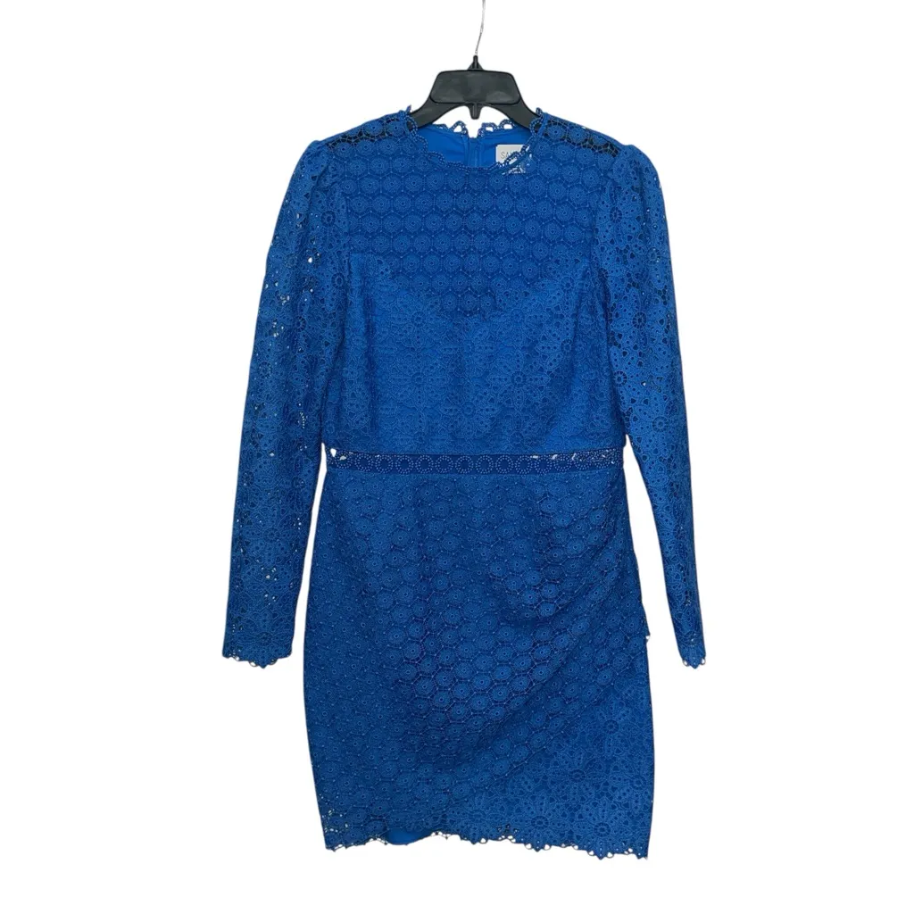 Saylor Xenia Eyelet Dress Size Large In Cobalt Embroidered Long Sleeve Feminine - Image 2
