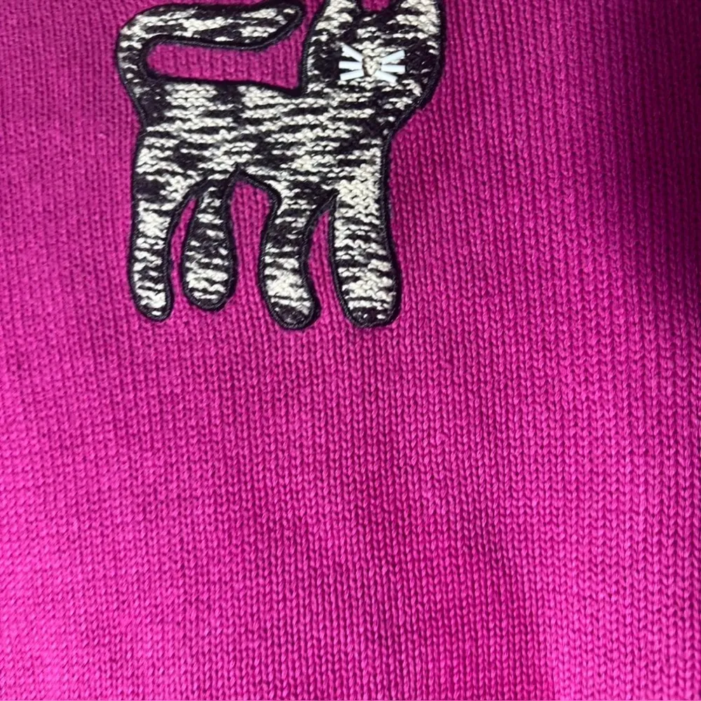 Vintage Embroidered Cat fringe button down cardigan sweater size L XL Pink - Image 6