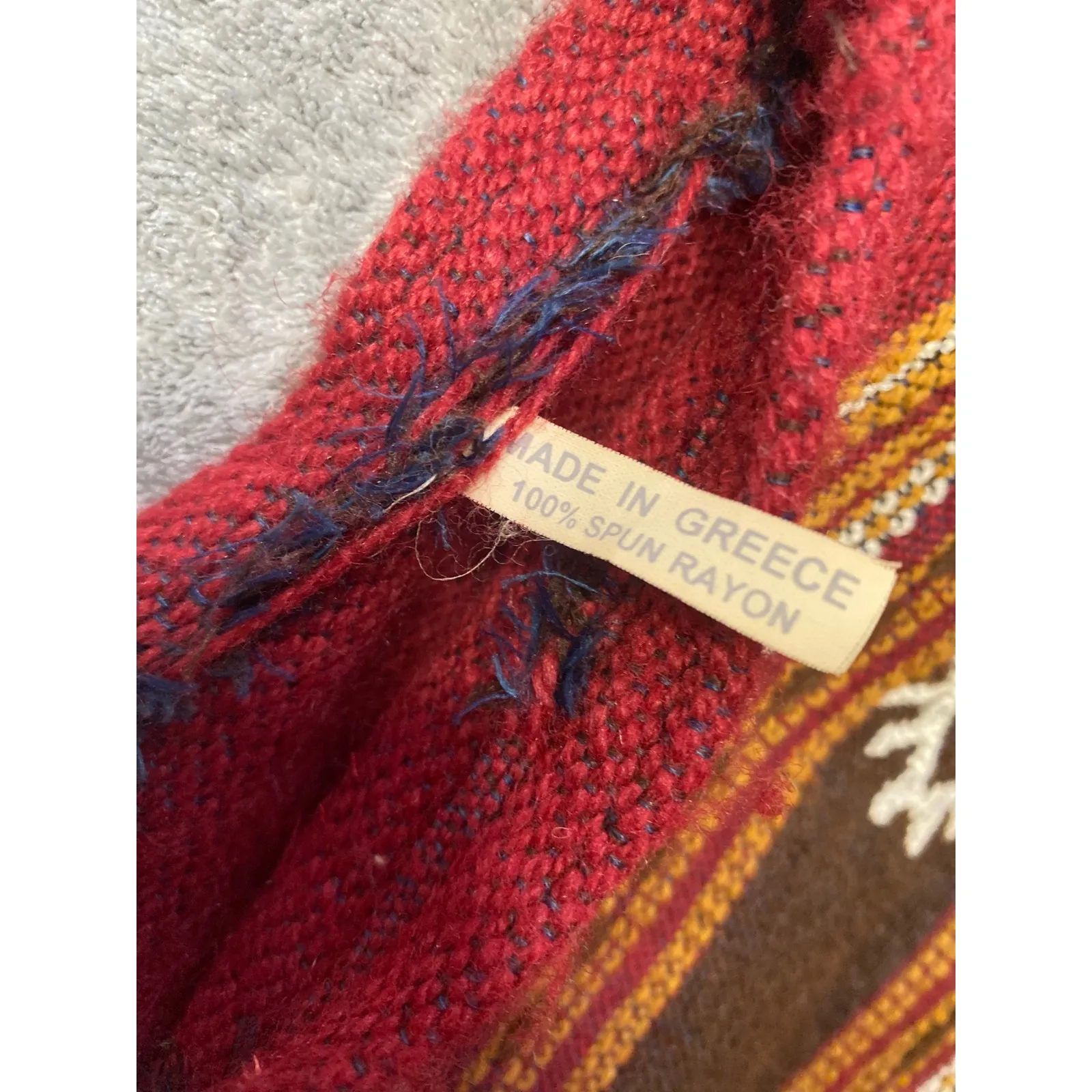 Handwoven Small Shoulder Bag Red Geometric Pattern Woven Strap Made in Greece - Image 3