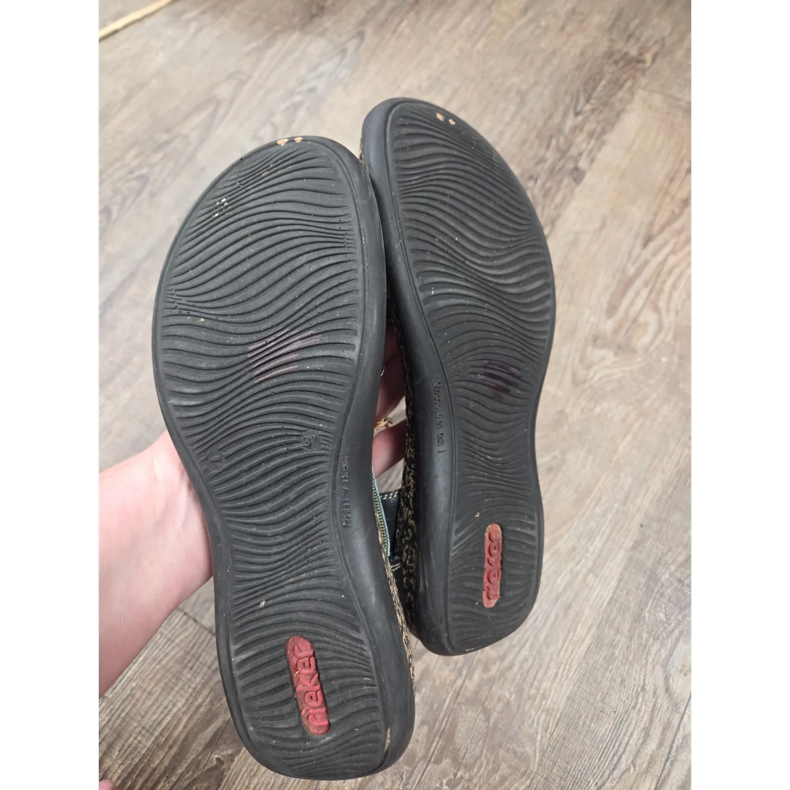 Rieker Caribu Schwarz Daisy Slip on Leather Shoes Black Slingback Euro 37 - Image 9