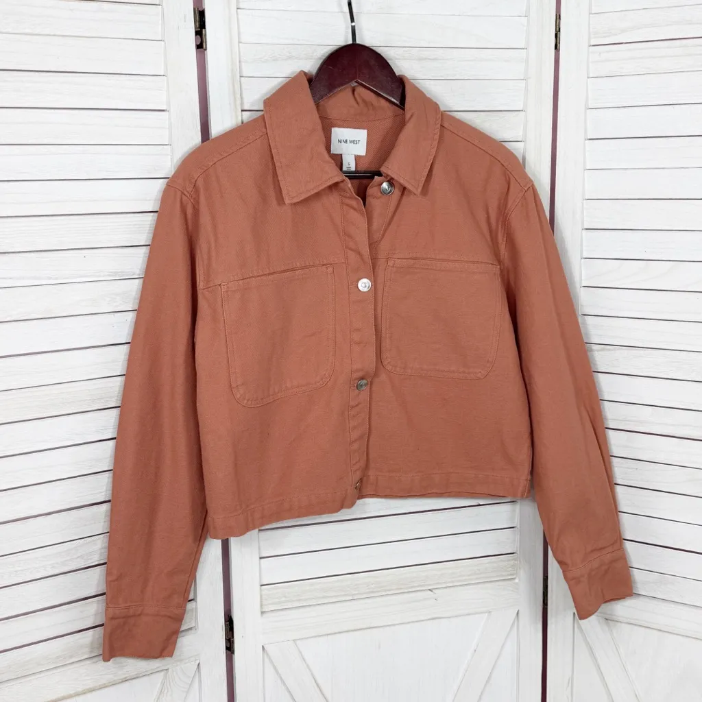 Nine West Denim Cropped Trucker Jacket Burnt Orange Small - Image 7