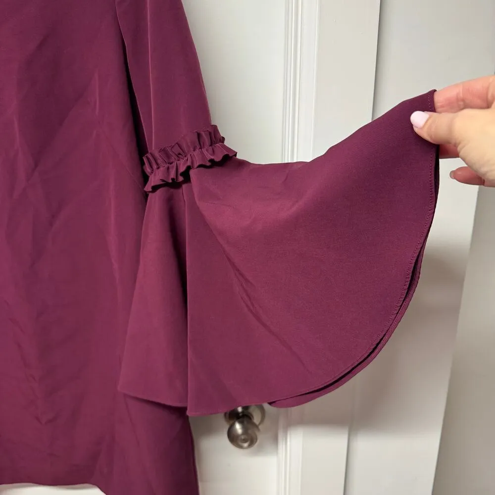 Milly Cady Burgundy Wine Red Bell Statement Sleeve Mini Dress L/S Size 6 Small - Image 3