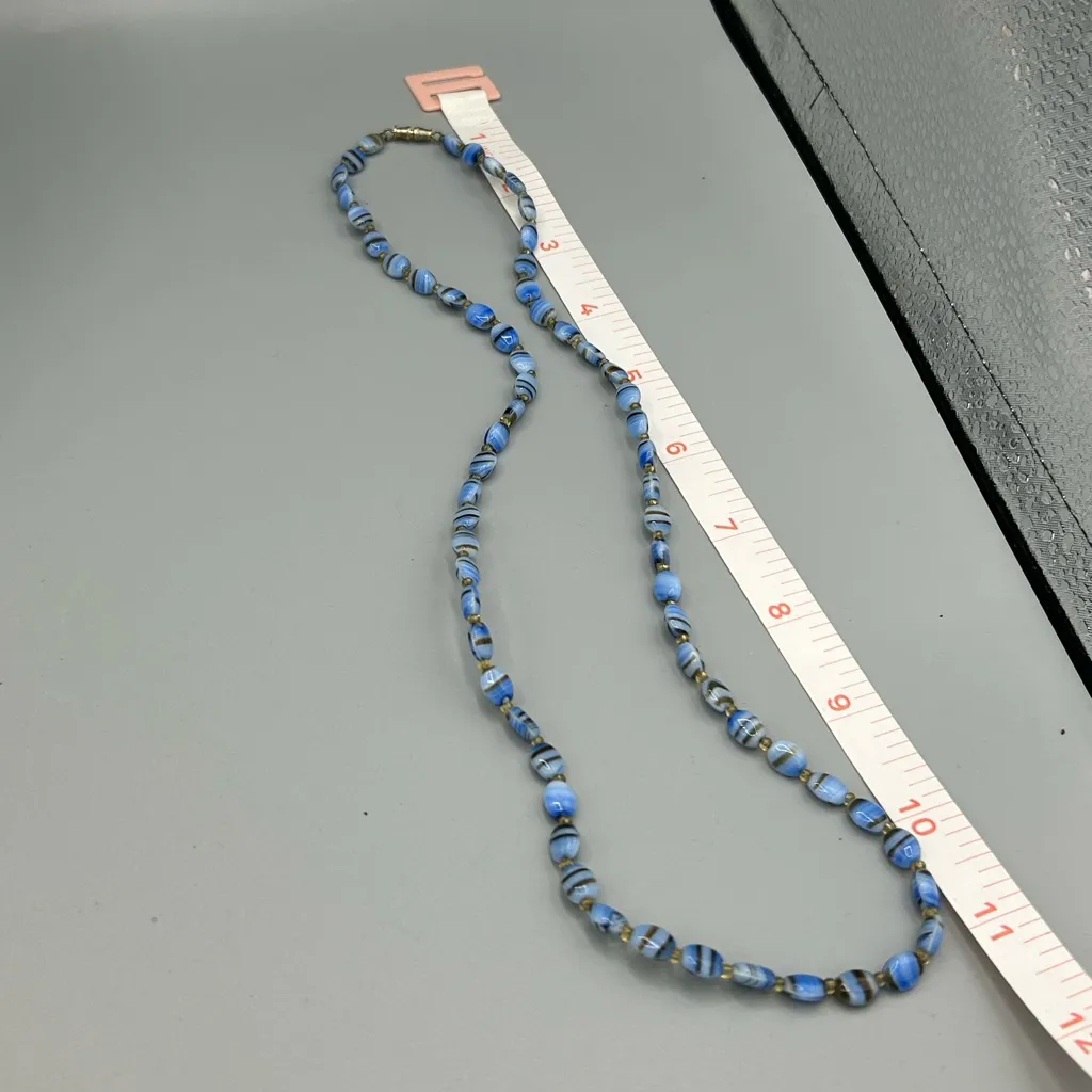 Handmade Blue White Swirl Glass Bead Necklace Artisan Boho Statement - Image 10