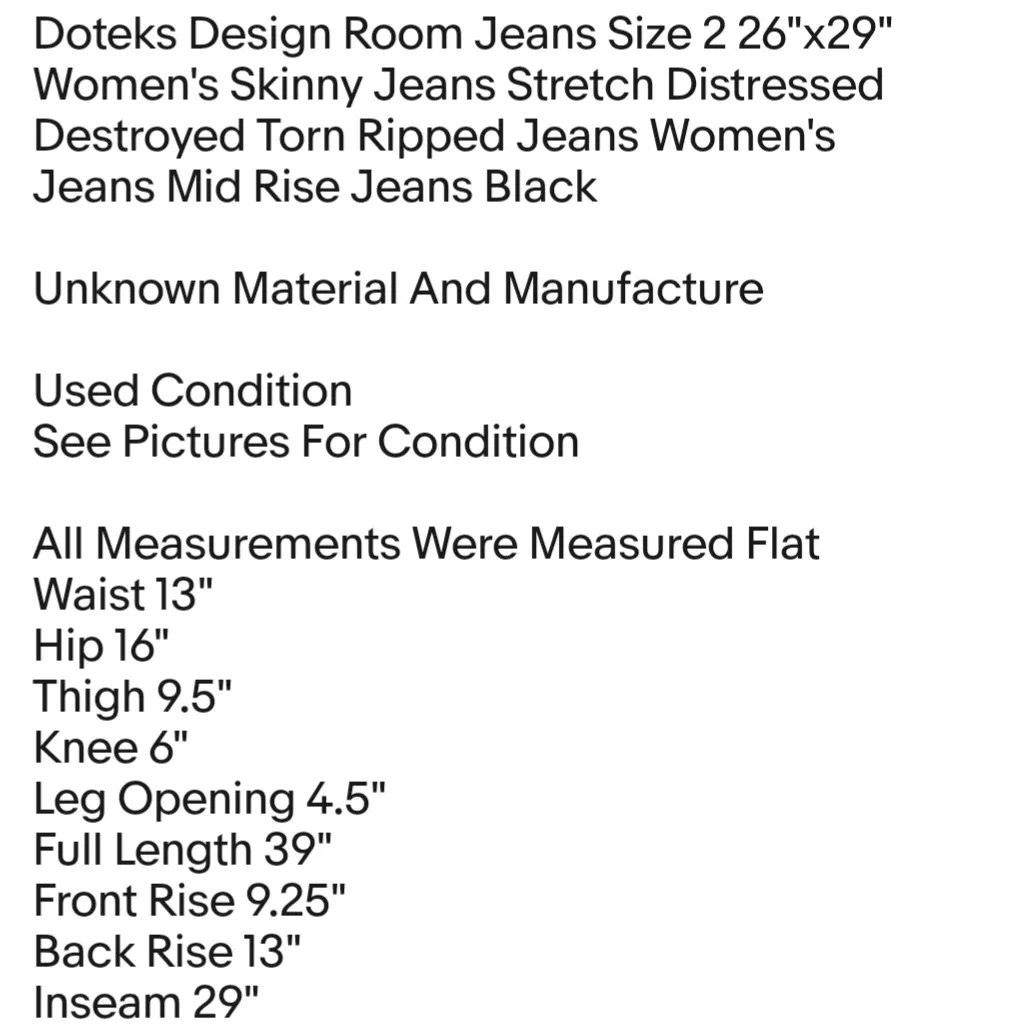 Doteks Design Room Jeans Size 2 26"x29" Women's Skinny Jeans Stretch Distressed Destroyed - Image 2