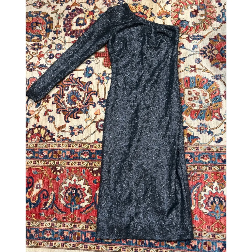 Dress The Population Sequin One-Shoulder Bodycon Midi Dress Black Size Small - Image 3