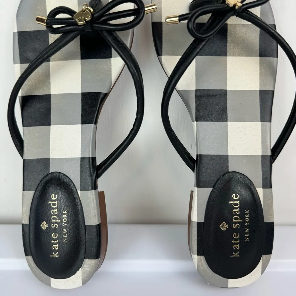 Kate Spade  Gingham Check Bow Sandals Sz 9.5 Flip Flop - Image 7