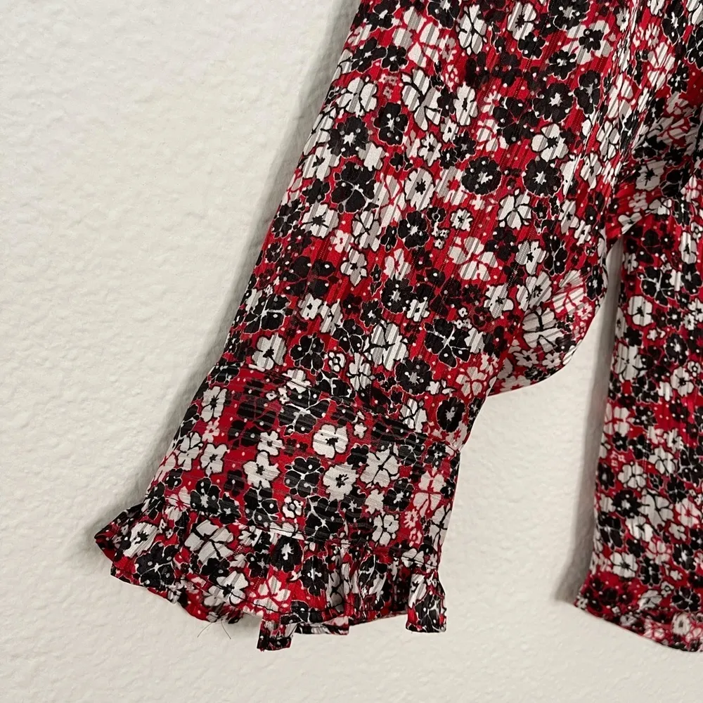 Tommy Hilfiger floral cuff sleeves ruffled collar button up shirt plus size - Image 4