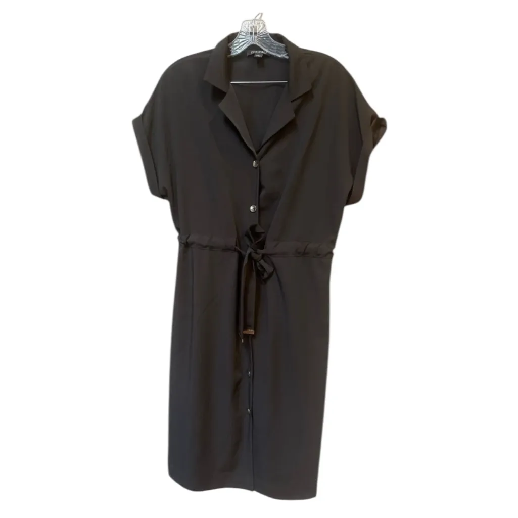 Black Button Down Dress Belted Midi – Size 12 - Image 2