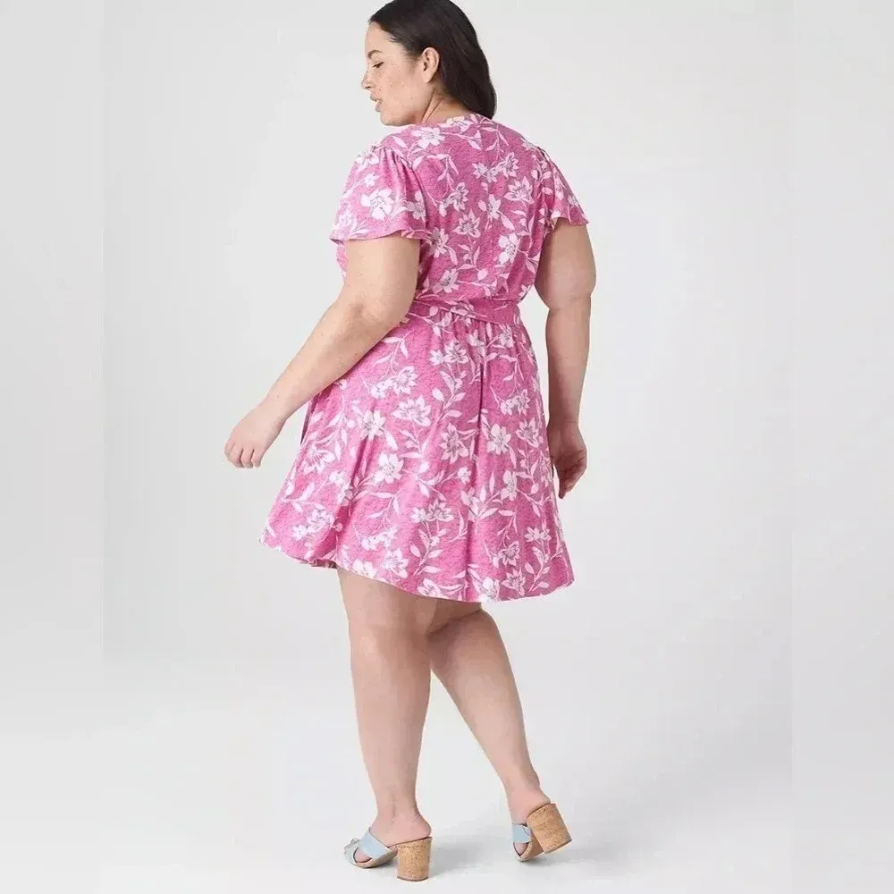 Lane Bryant Cabo Flower Flutter-Sleeve V-Neck Knit Swing Dress Plus Size 14/16 - Image 3