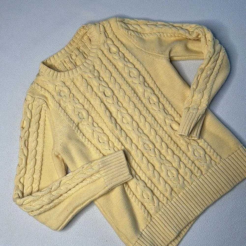 Vintage L.L.Bean Chunky Knit Pullover Sweater Butter Yellow Women’s XS - Image 2