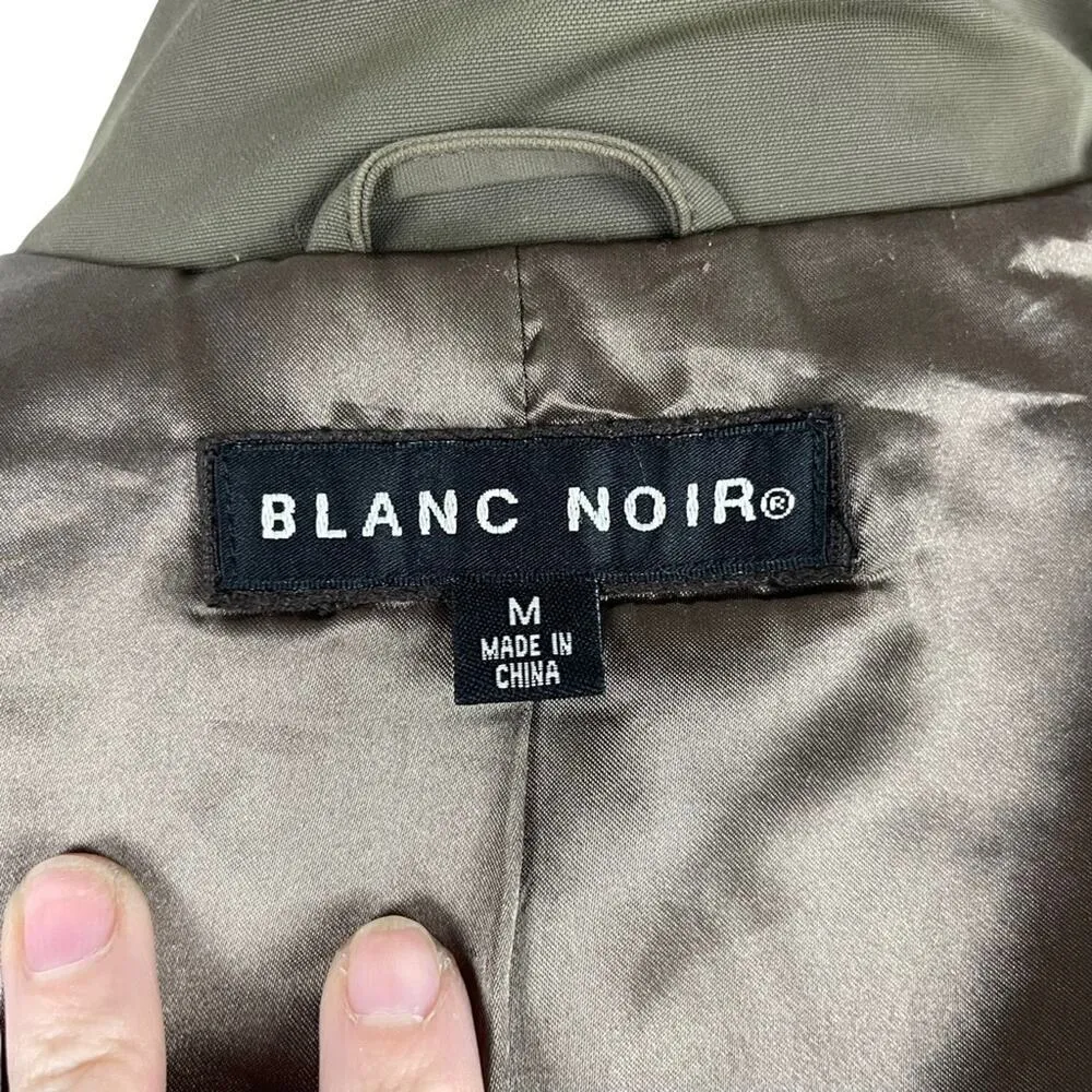 BLANC NOIR Belted Tailored Office Siren Trench Coat Ruffle Cuffs Medium Green - Image 15