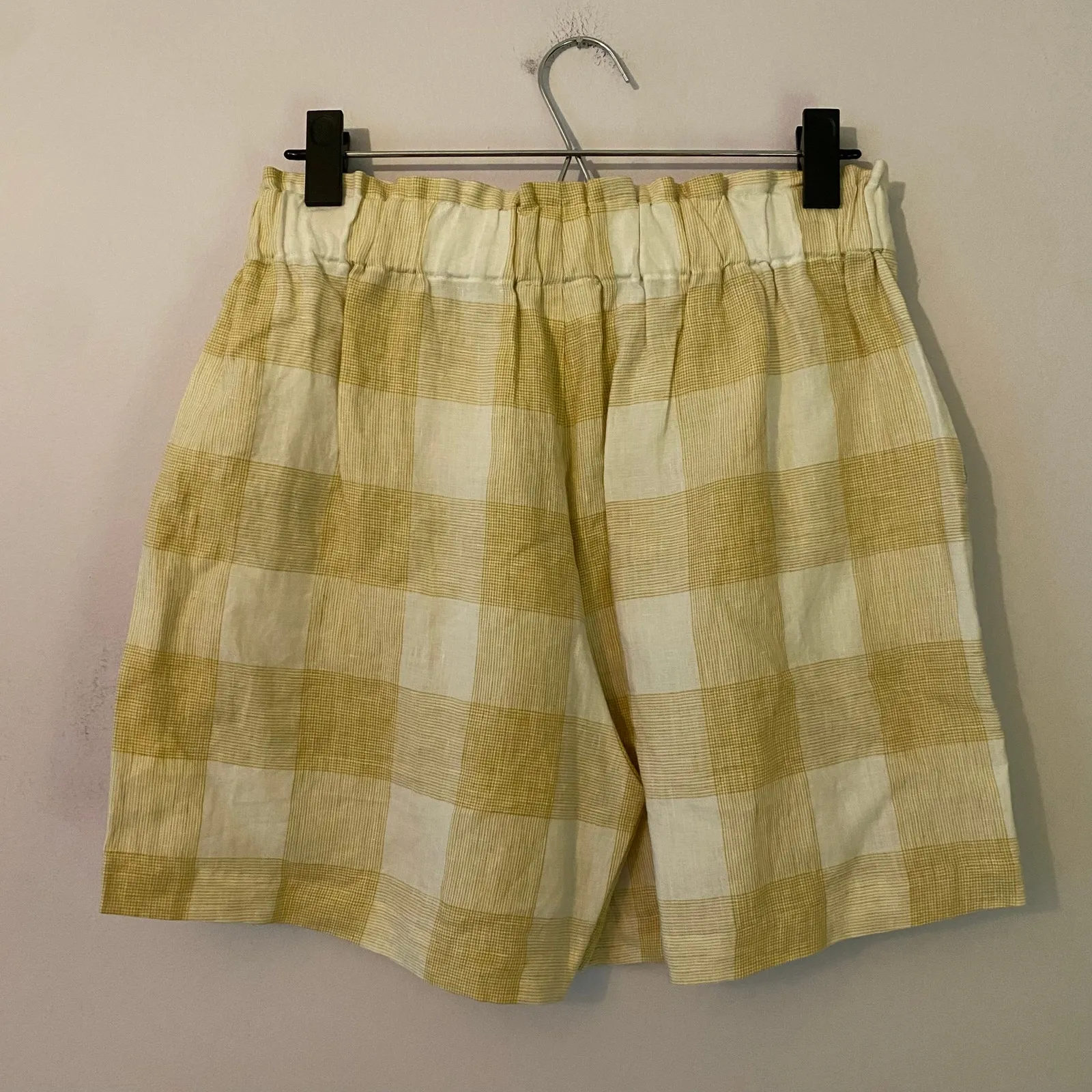 R.G. Kane White Tan Plaid 100% Linen Shorts Oxford Paperbag Women's size Small - Image 5