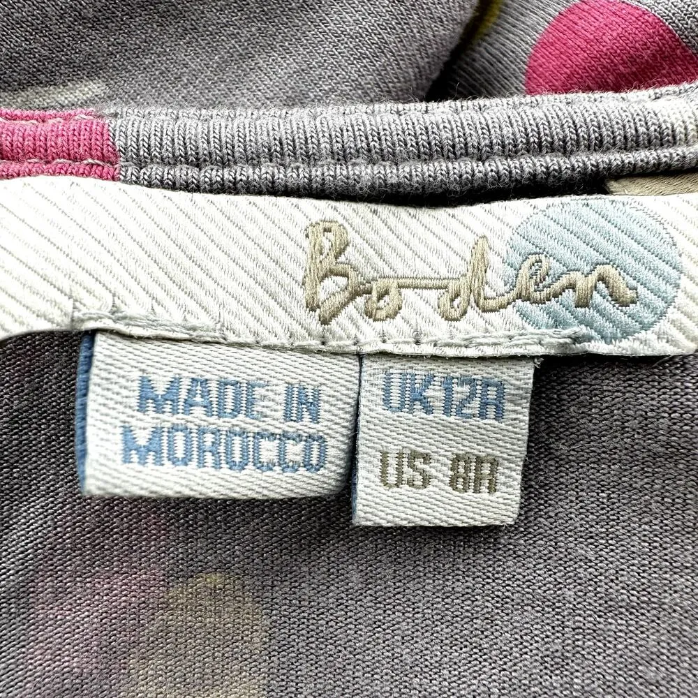 Boden Jersey Wrap Top Floral Surplice Deep V Neck Side Ruched Casual Gray 8R Size 8 - Image 2