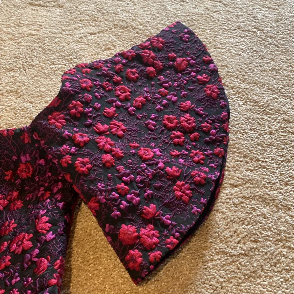 Jill Stuart Floral Off The Shoulder Dress Black Rasperberry Mauve 1055175 Size 0 - Image 6