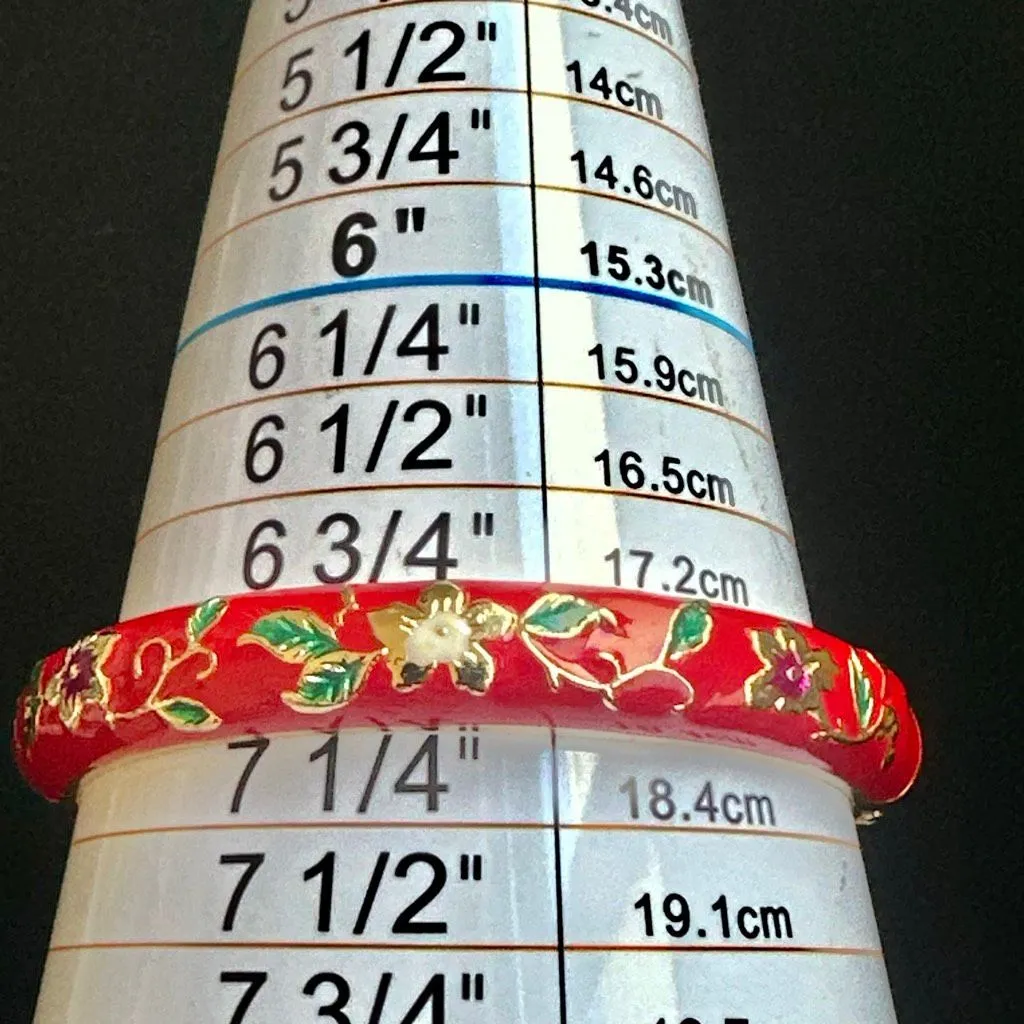 Red Floral Cloisonné Enamel Gold - Image 7