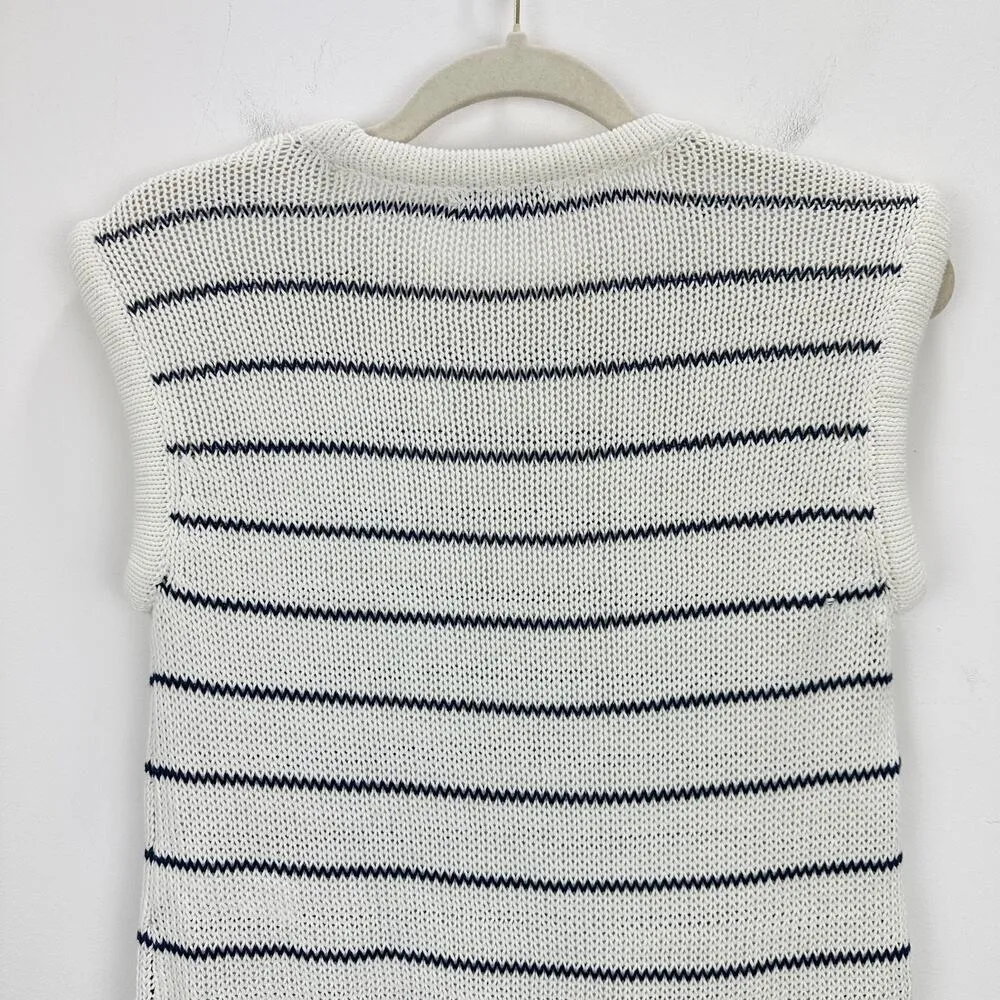Madewell Puff Trim Sweater Vest Striped Ivory Cotton Linen Preppy XXS NWT - Image 14
