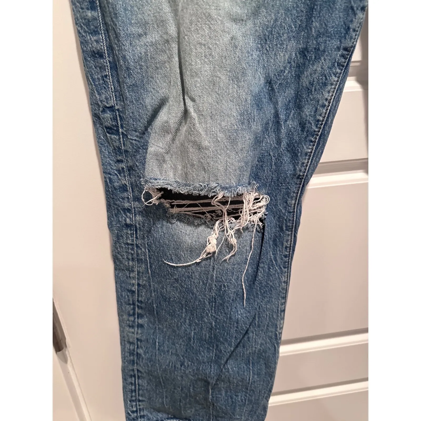 Loft High Waist Straight Crop Distresssed Denim Jeans Size 32 - Image 7