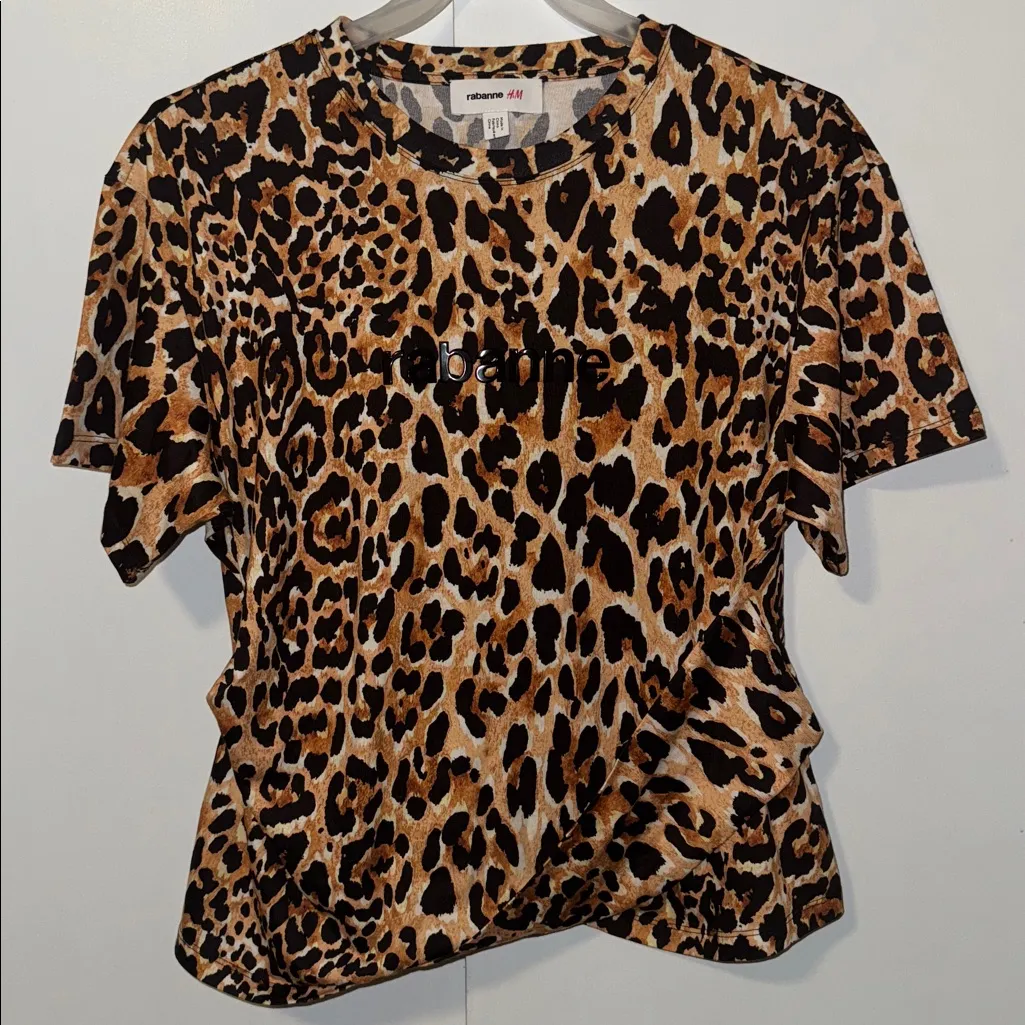 Paco Rabanne x H&M Leopard Print Twist Detail T-Shirt Women’s XL 100% Cotton - Image 4