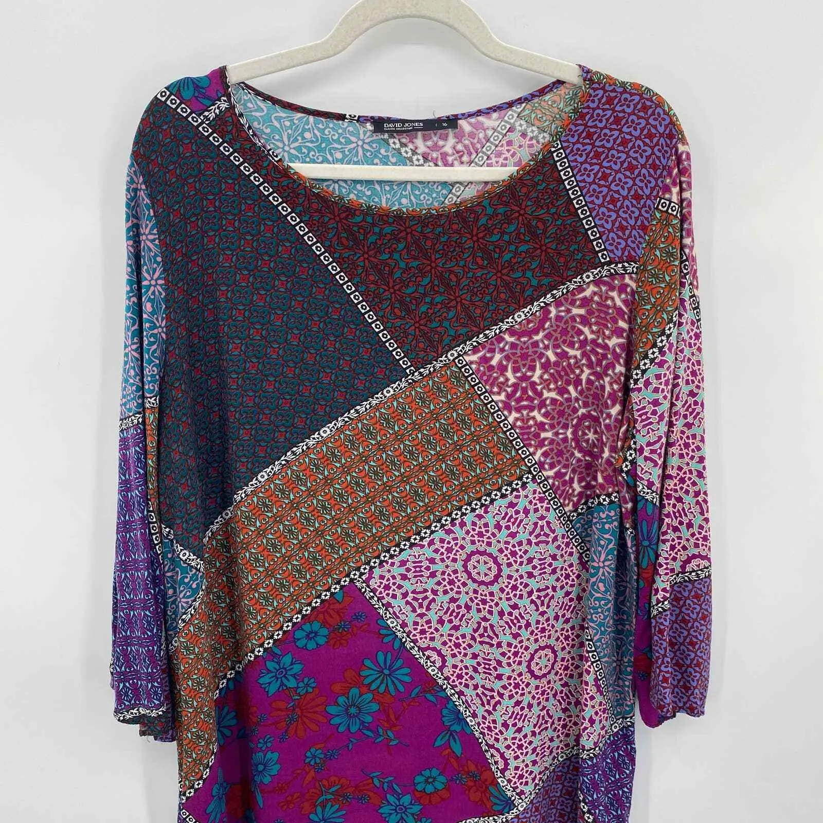 David Jones Classic Collection Dress Womens 16 Purple Patchwork Viscose - Image 2