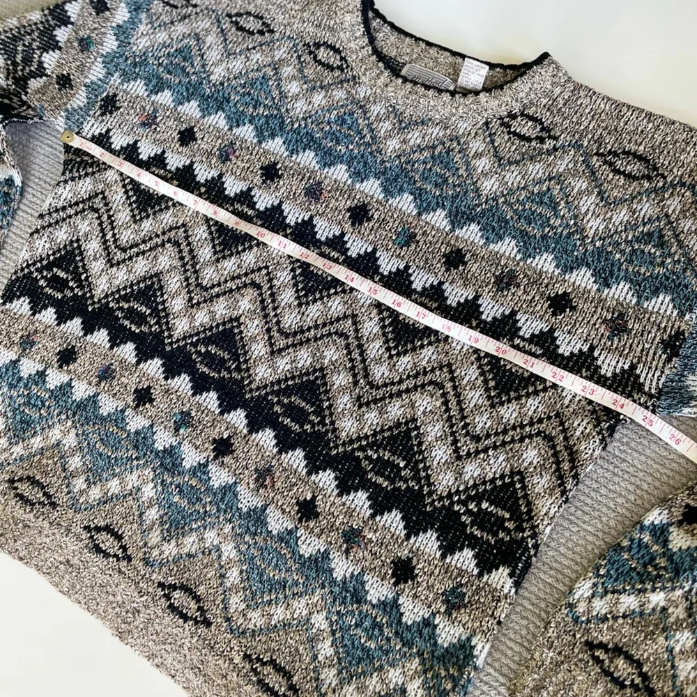 Vintage Method Blue Black Tan Fair Isle Eclectic Grandpa Crewneck Sweater Sz M Size M - Image 6