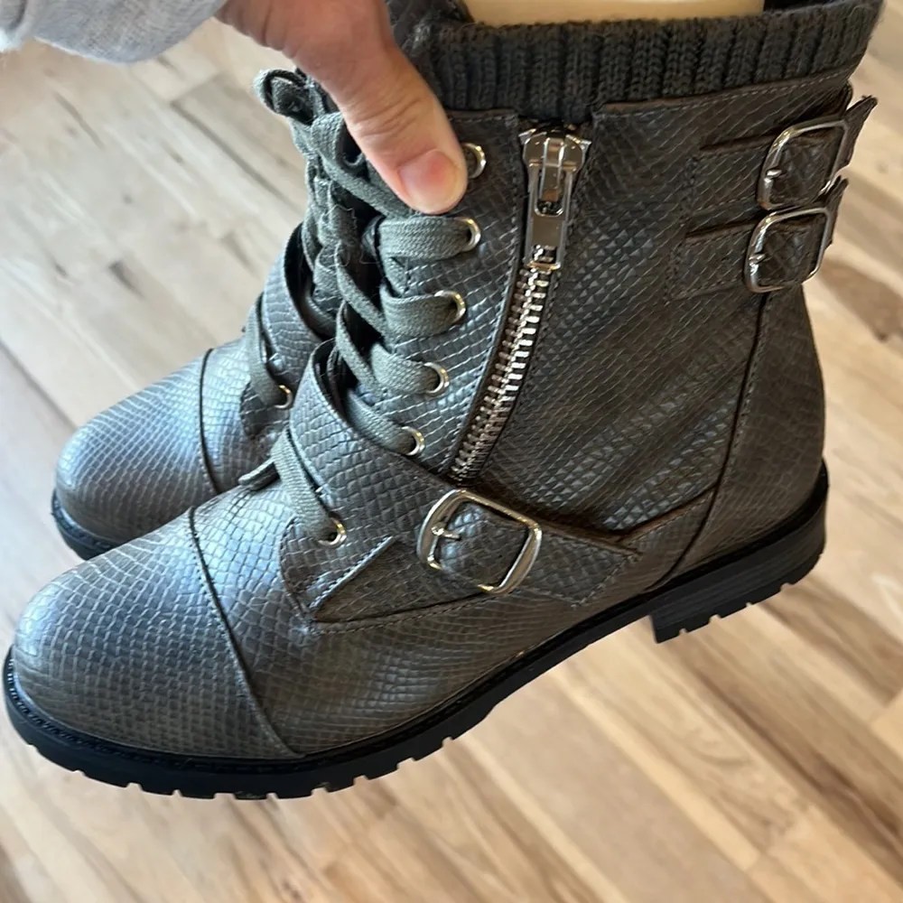 Boots Zip Lace Up Charcoal Booties Hiking Ankle Womens 8.5 JustFab - Image 14